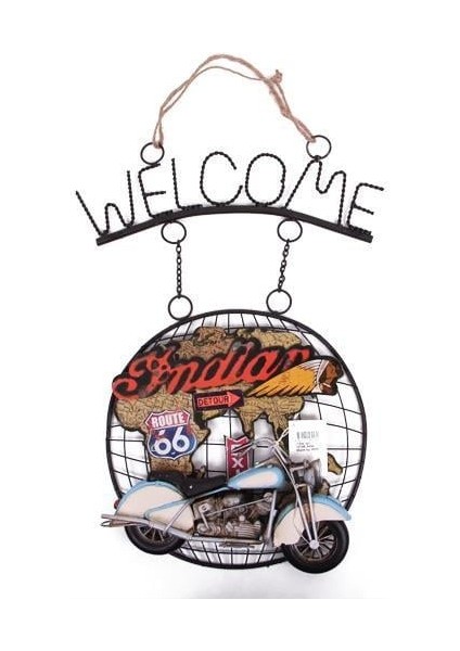 Dekoratif Metal Kapı Welcome Motosiklet Dekorlu Hediyelik