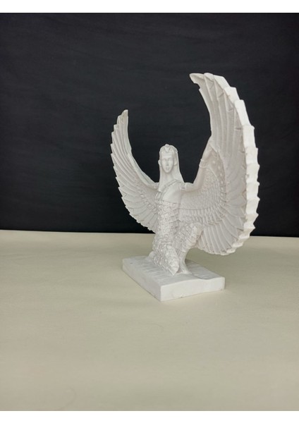 Antik İsis Heykel Obje , Oturan Kanatlı İsis El Yapımı Beyaz Obje, Yüksek Kaliteli Malzeme Ev Dekoru, Hediyelik Ev Dekoru (29x22) indirimleri