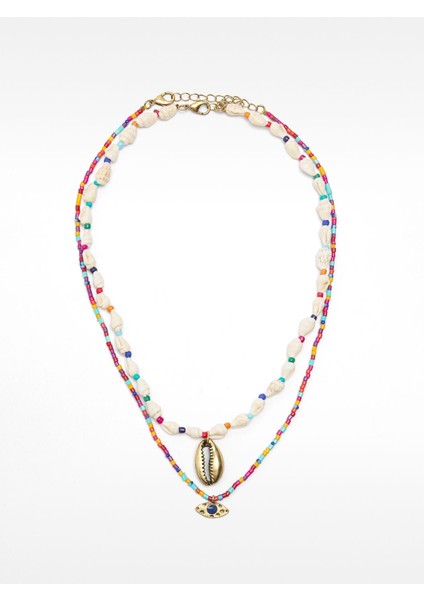 Deniz Kabuklu Çok Renkli Boncuklu Kolye