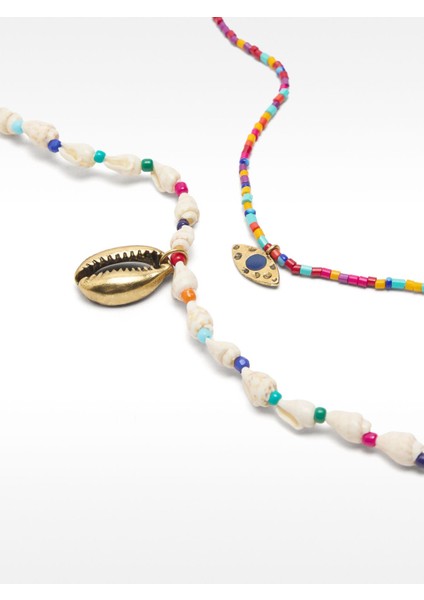 Deniz Kabuklu Çok Renkli Boncuklu Kolye fiyatları