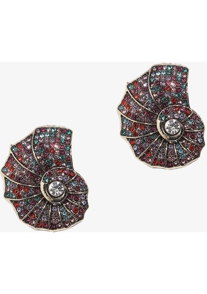 Bronz Üzeri Renkli Taş Işlemeli Salyangoz Küpe