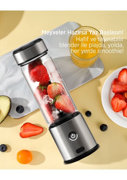 450 ml Taşınabilir Smoothie Blender Şarjlı Paslanmaz Çelik Bıçaklı Mikser Yedek Silion Kapaklı modelleri