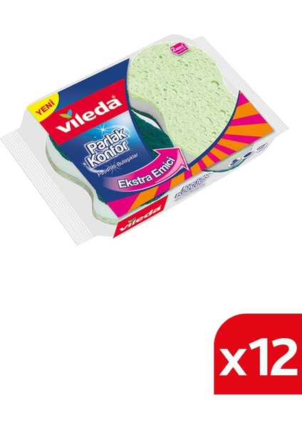 12'li Paket Parlak Konfor Oluklu Bulaşık Süngeri, Temizlikte Güçlü ve Parlak Sonuç