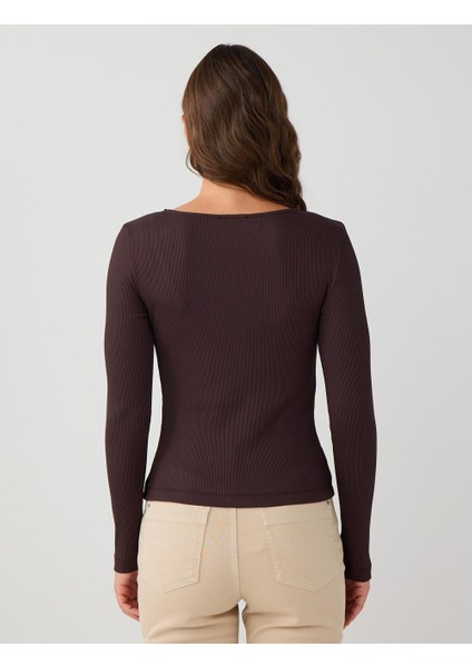 Acı Kahve Dar Kesim Kayık Yaka Örme Bluz indirimleri