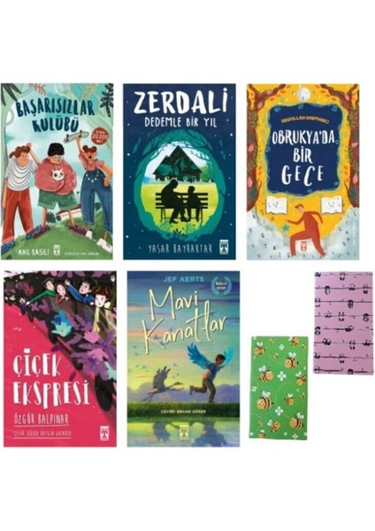 5.sınıf Hikaye - Başarısızlar Kulübü-Zerdali-Çiçek Ekspresi-Mavi Kanatlar 2 Adet Not Defteri Hediye