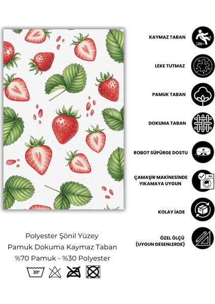 Çilek Desenli Halı Dijital Baskılı Dokuma Kaymaz Tabanlı Yıkanabilir Antialerjik Yazlık Mutfak Halısı fırsatları