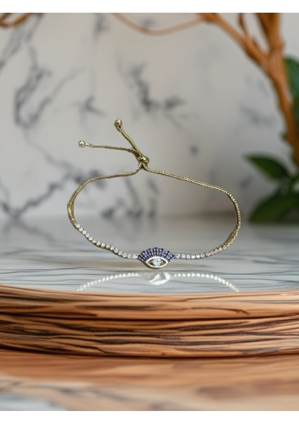 Kadın Zirkon Taşlı Asansörlü Göz Figürlü Bileklik