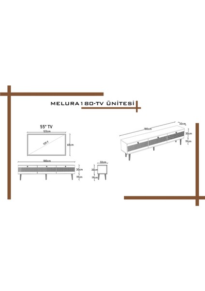 Melura Tv Ünitesi - Tv Sehpası 180 cm %100 Mdf Lake Ahşap Ayaklı fırsatları