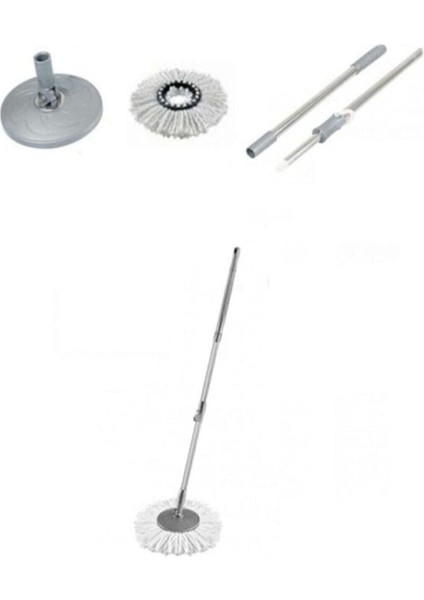 360° Döner Başlıklı Mikrofiber Mop Uzatılabilir Sopalı Temizlik Seti Gri fırsatları