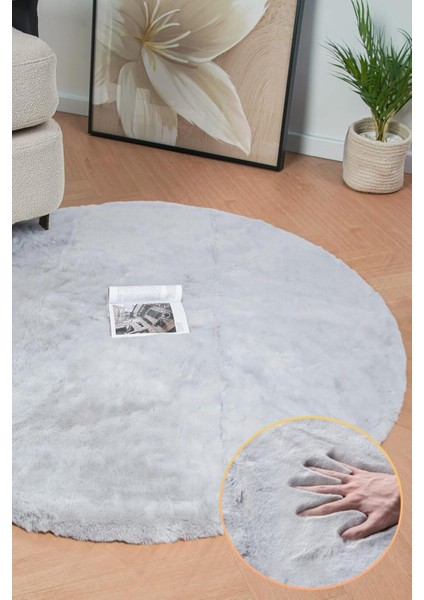 Post Daıre Gümüş Gri Yumuşak Havlı Kaymaz Tabanlı ve Yıkanabilir Peluş Halı Antre Banyo Tuvalet Dekoratif Halı