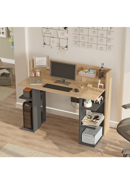 Pantego 124CM Çalışma Masası Bilgisayar Masası Raflı Beyaz Pan1-Sa