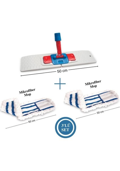 50 cm Mikrofiber Nemli Mop Seti, Endüstriyel Kullanım Için 2 Adet Aparat
