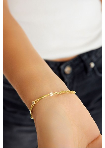 925 Ayar Gümüş Altın Kaplamalı Zirkon Taşlı Yıldız Modeli Kadın Bileklik fırsatları