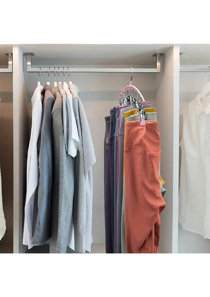 1 Adet Silikon Kaplamalı Çoklu Şal-Çorap-Kravat-Şapka Askısı | Pembe Çok Mandallı Gardırop Düzenleme modelleri