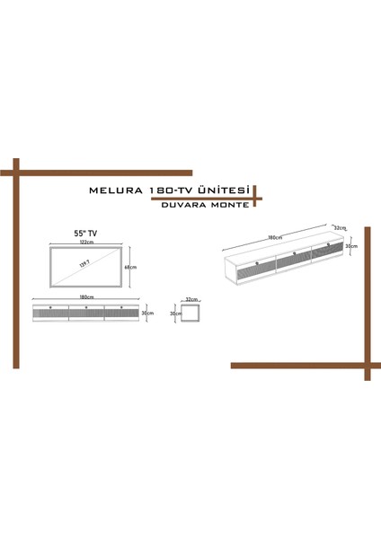 Melura Tv Ünitesi - Tv Sehpası 180 cm Duvara Monte %100 Mdf fırsatları