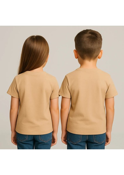 Unisex Basic Pamuklu Oversize Bej Çocuk Tişört fiyatları