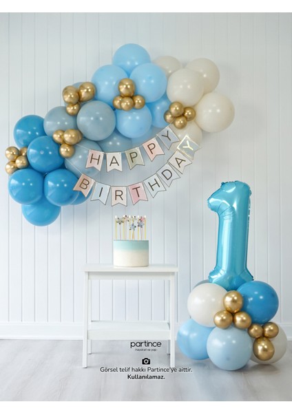 1 Yaş Balonu Doğum Günü Balon Zinciri Pastel Mavi Parti Seti