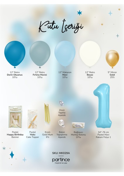 1 Yaş Balonu Doğum Günü Balon Zinciri Pastel Mavi Parti Seti fiyatları