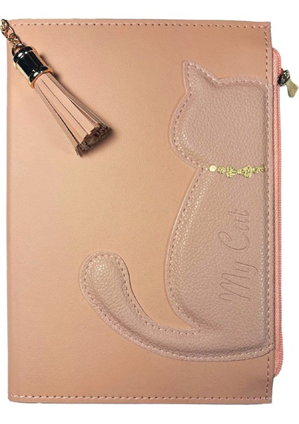 Geçmeli Kedili Vegan Kapak 13X18CM Çizgili Defter