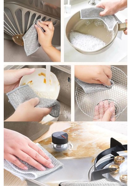 3'lü Set Inox Çok Amaçlı Tel Temizlik Bezi, Çelik ve Bulaşık Temizliği Için indirimleri