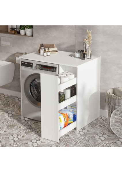 Wide Çamaşır Makinesi Dolabı Çekmeceli Beyaz Wıd1-W fırsatları