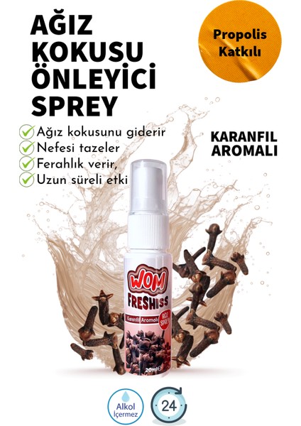 Ağız Spreyi, Ağız Kokusu Önleyici Sprey, Propolis Katkılı, 20ML, Alkolsüz, Karanfil Aromalı