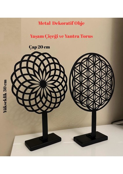 Metal Lazer Kesim Yaşam Çiçeği Yantra Torus Bolluk ve Bereket Sembolü Dekoratif Obje