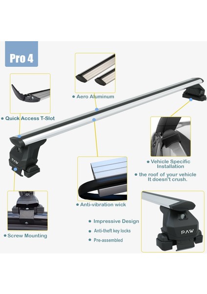 Renault Megane Sedan 4 2016-2025 Oluksuz Üst Tavan Portbagaj Taşıyıcı Ara Atkısı Toros Serisi Pro 4 Gri fiyatları