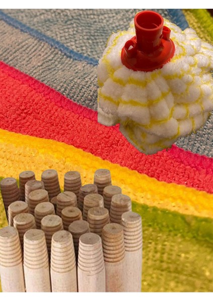 Çocuklar Için Temizlik Seti: Mop, Ahşap Sap, Mikrofiber Bez ve Havlu