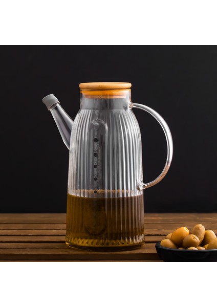 2091 Bambu Kapaklı Vakumlu Ölçekli Borosilikat Cam Yağdanlık Yağlık Sirkelik 1000ML modelleri