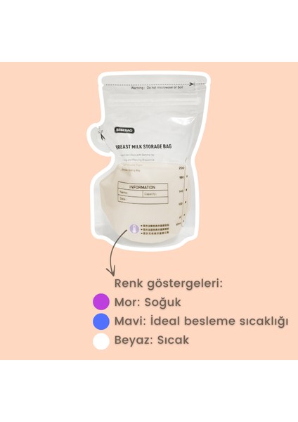 Anne Sütü Saklama Poşeti 200 ml 10'lu modelleri