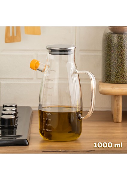 2092 Metal Kapaklı Vakumlu Ölçekli Borosilikat Cam Yağdanlık Yağlık Sirkelik 1000ML