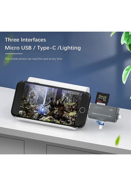 Multi Otg USB Ligtning iphone - iPad Uyumlu ve Type-C Girişli Kart Okuyucu Adaptör Çevirici fiyatları