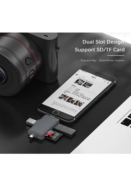 Multi Otg USB Ligtning iphone - iPad Uyumlu ve Type-C Girişli Kart Okuyucu Adaptör Çevirici modelleri