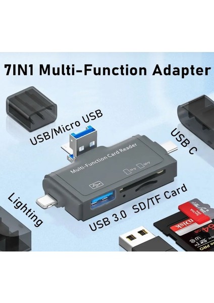 Multi Otg USB Ligtning iphone - iPad Uyumlu ve Type-C Girişli Kart Okuyucu Adaptör Çevirici indirimleri
