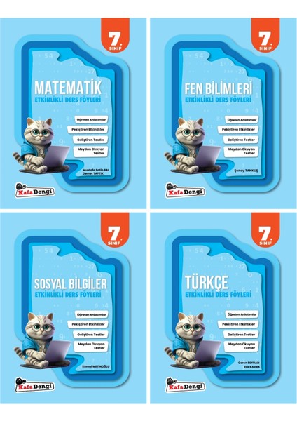 Kafadengi 2025 7. Sınıf Matematik + Türkçe + Fen Bilimleri + Sosyal Bilgiler Etkinlikli Ders Föyleri Seti 4 Kitap