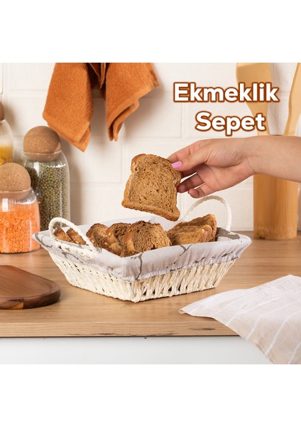 MIO-021 Hasır Görünümlü Kulplu Kare Ekmek Sepeti Beyaz 25,5cm