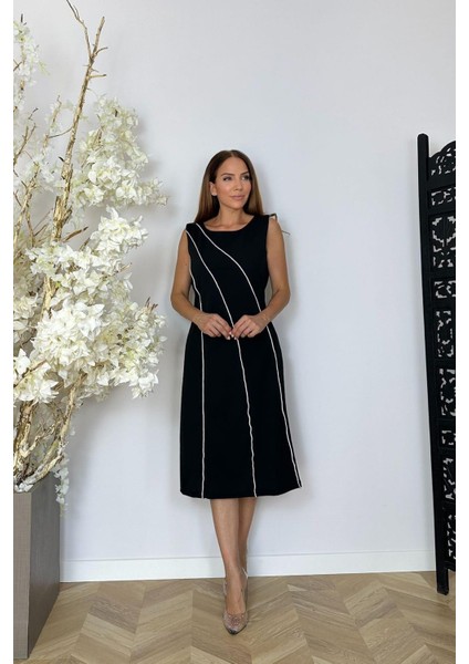 G1500 Taş Detaylı Kolsuz Elbise Siyah