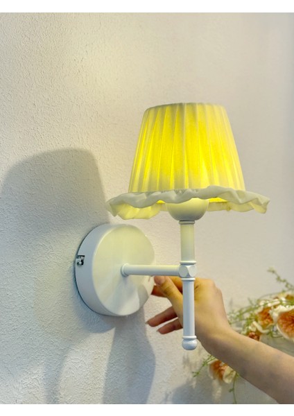 Butter Yellow - Sarı Osmanlı Ipeği Fırfır Işlemeli Kablosuz Pilli Aplik – Alt Beyaz fiyatları