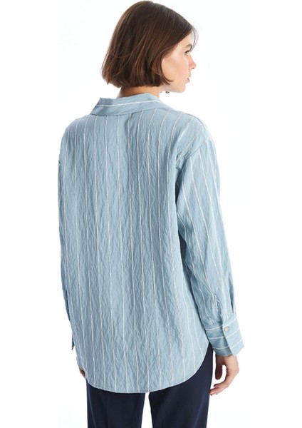 Lcw Vision Mavi Çizgili Uzun Kollu Oversize Kadın Gömlek fırsatları