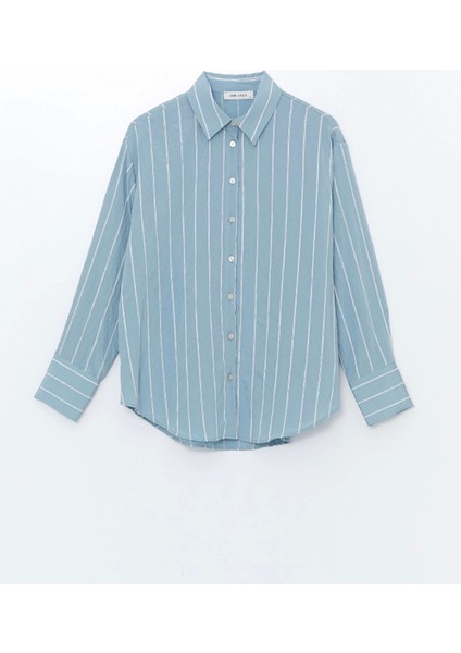 Lcw Vision Mavi Çizgili Uzun Kollu Oversize Kadın Gömlek indirimleri