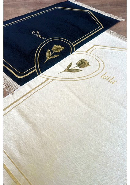 Hediye Kutulu Isme Özel Nakışlı Çiftler Için Kalpli Yumuşak Dokulu Seccade Seti Siyah Krem modelleri