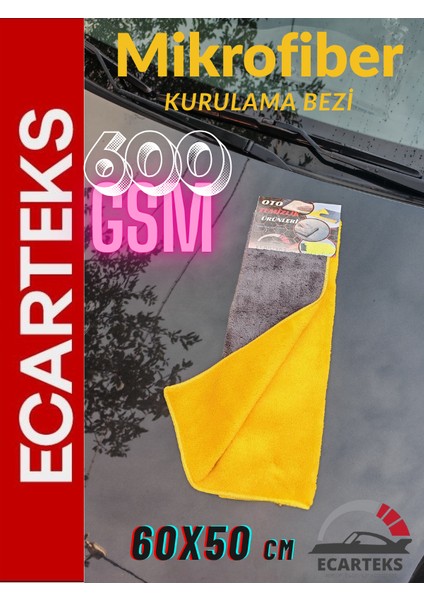 ECATEKS(60X50 Cm) Premium Çift Taraflı 600 Gsm Mikrofiber Lüks Oto Yıkama Kurulama