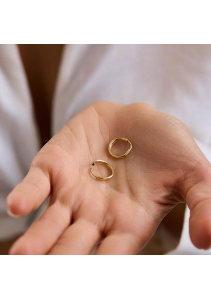 14K Altın Halka Küpe 1,2 mm 1.2 cm Gizli Kilit