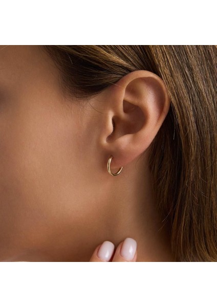 14K Altın Halka Küpe 1,2 mm 1.2 cm Gizli Kilit modelleri