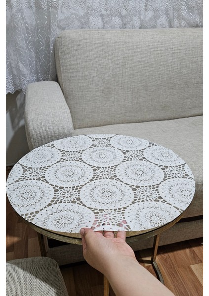 Hasır Lüx Silinebilir Yuvarlak Orta Sehpa Çicek Desenli Çeyizlik Pvc Şeffaf Masa Örtüsü