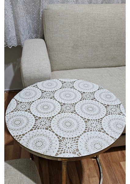 Hasır Lüx Silinebilir Yuvarlak Orta Sehpa Çicek Desenli Çeyizlik Pvc Şeffaf Masa Örtüsü fırsatları