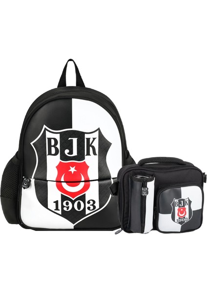 2 Bölmeli 1903 Logo Baskılı Suni Deri Anaokulu Çantası + Beslenme Çantası 2 Li Set