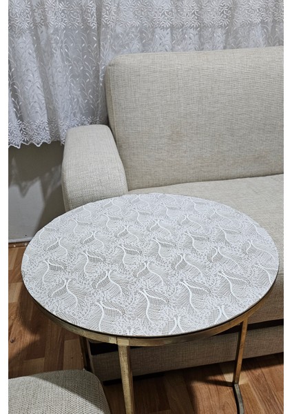 Orta Yuvarlak Salon Sehpa Örtüsü Pvc Silinebilir Modern Dantel Desenli Masa Örtüsü Bej Krem fiyatları