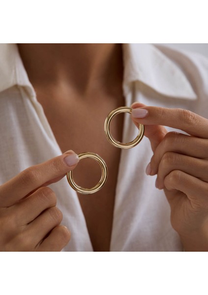 14K Altın Halka Küpe 4 mm 3.5 cm